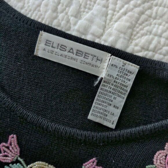 Vintage 1990s Elisabeth Liz Claiborne Sweater Dress Beaded Floral Oversized 2 - Picture 7 of 7